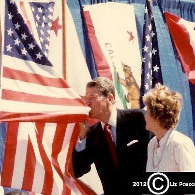 Reagan Kissing US Flag